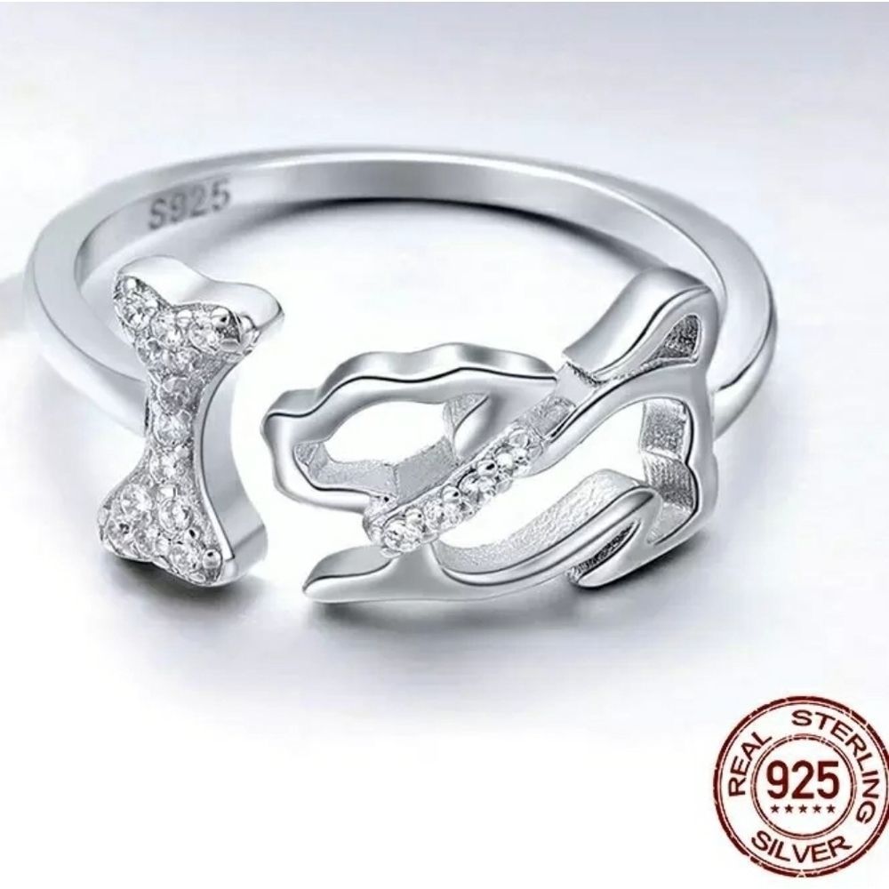 Adorable Dog & Bone Ring - Adjustable Open